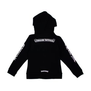 Chrome Hearts Kids Scroll Logo Zip Up Hoodie Black/White Back