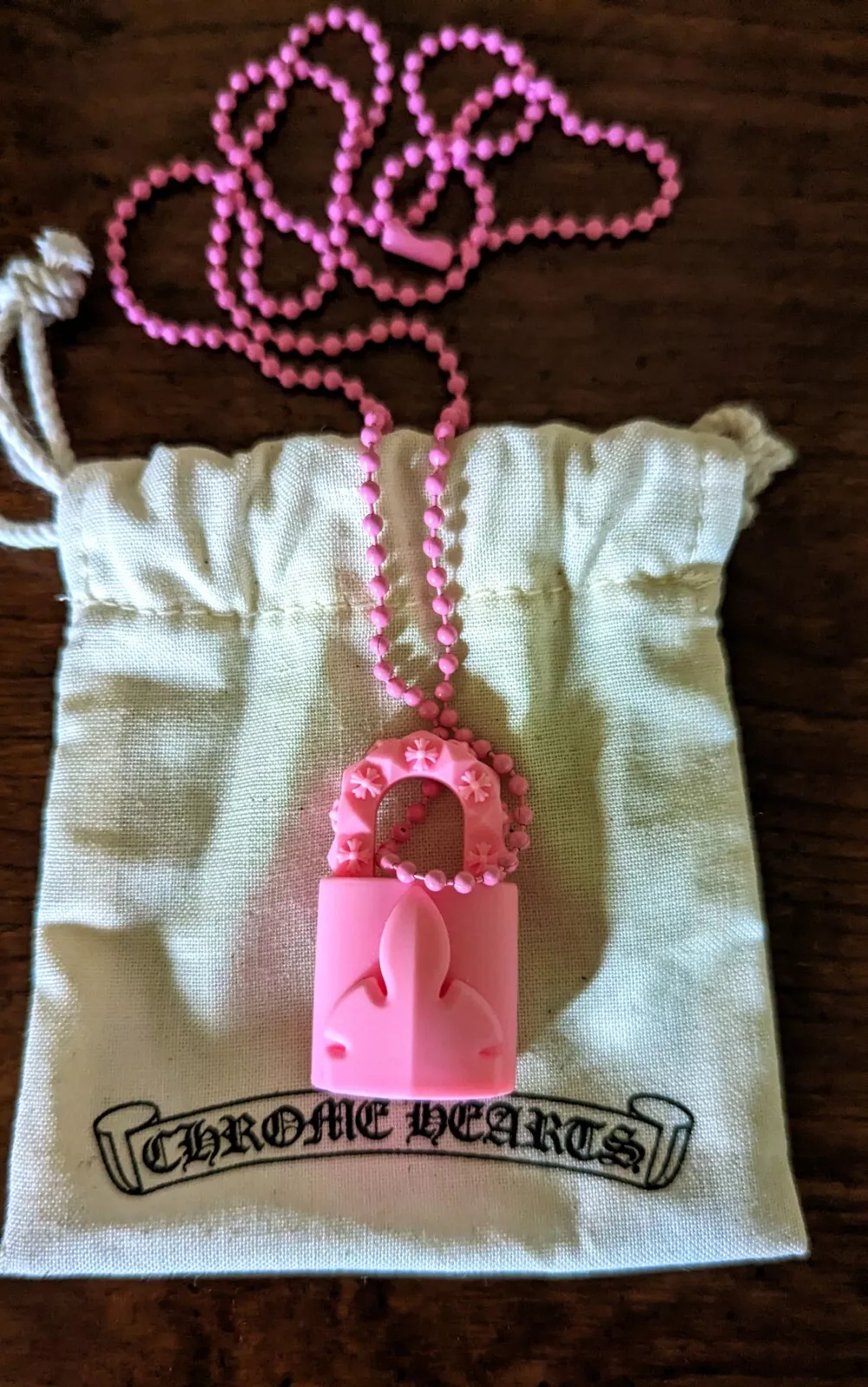 Chrome-Hearts-Silicone-Padlock-Necklace-Pink-Front Chrome Hearts Silicone Padlock Necklace Pink-Front